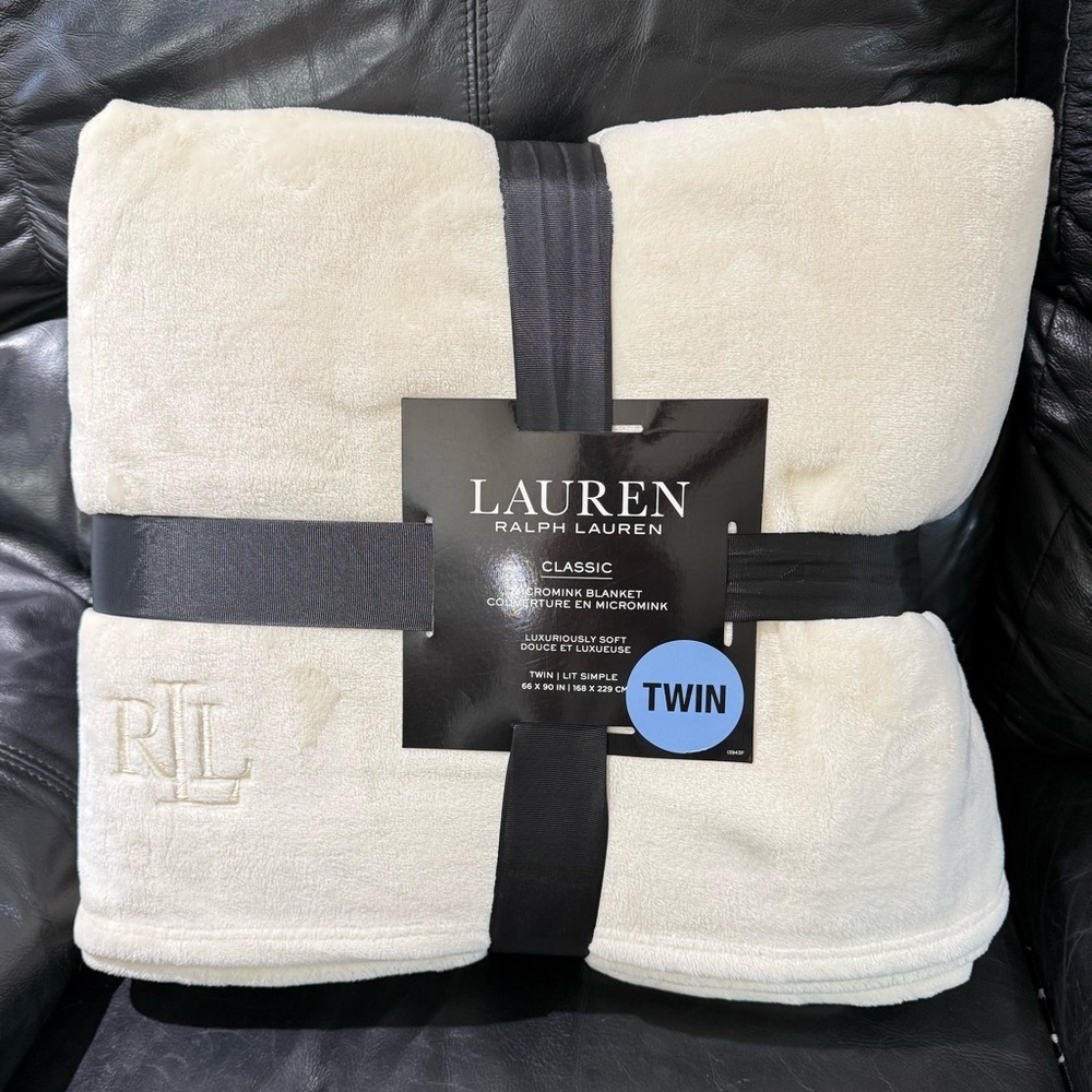 Ralph Lauren Classic Cream TWIN Micromink Blanket 90" x 66" - Picture 2 of 9